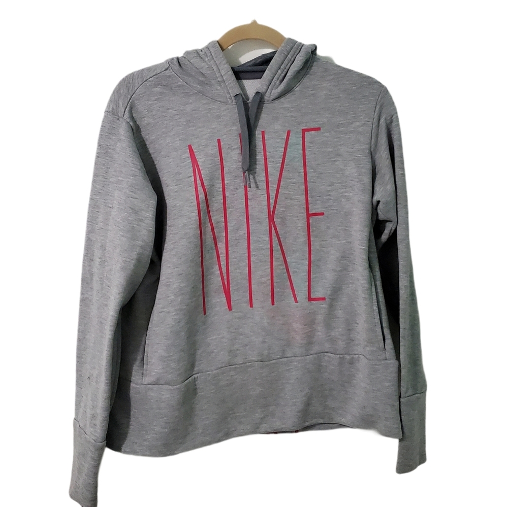 Nike Dri-Fit Gray Pink Logo Graphic Pocket Hoodie